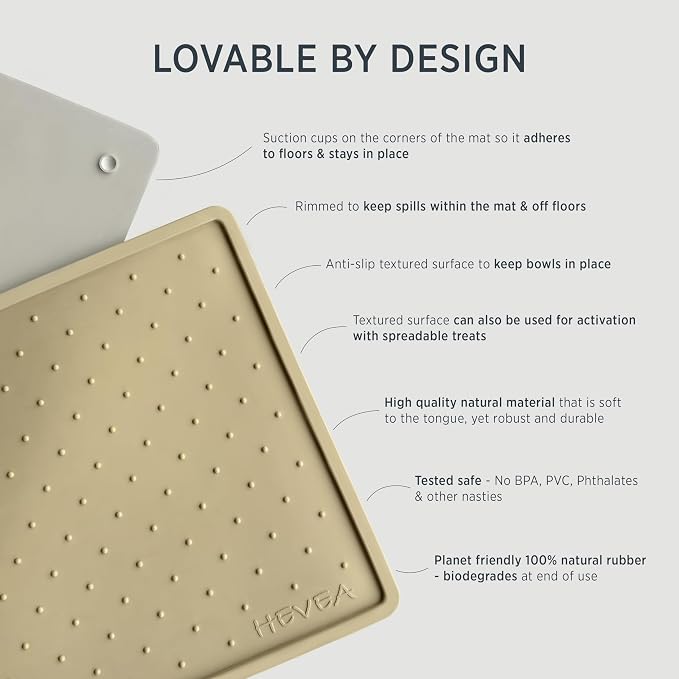 Hevea Dog Feeding Mat in Natural Rubber - Non Slip and Waterproof - Vegan, Plastic and Silicone Free Rubber Mat for Dog Bowls (Cloudy Grey)