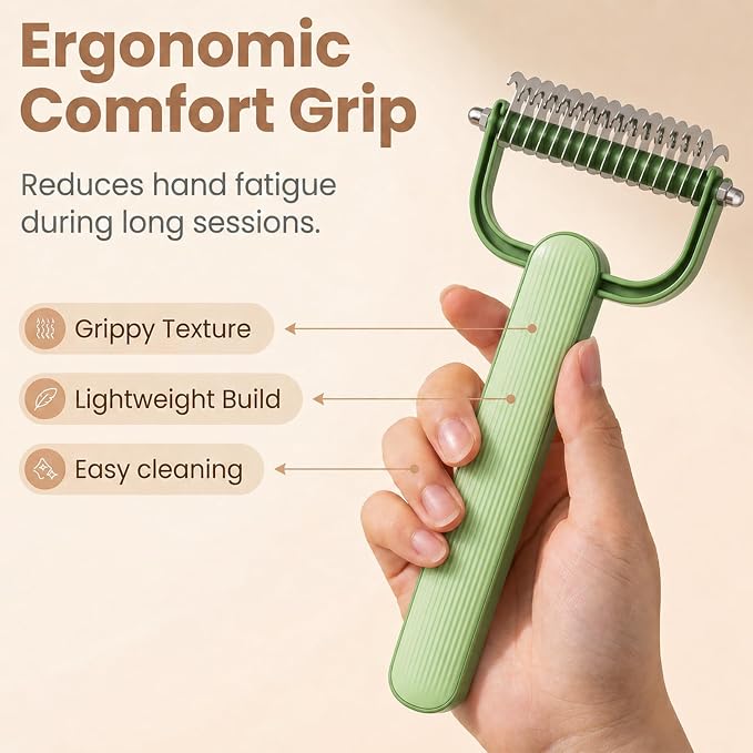2PCS Double Sided Dematting Comb For Dogs And Cats, Undercoat Rake For Shedding, Detangling And Dematting Long, Matted Fur On Cats And Dogs (Green & Gray)