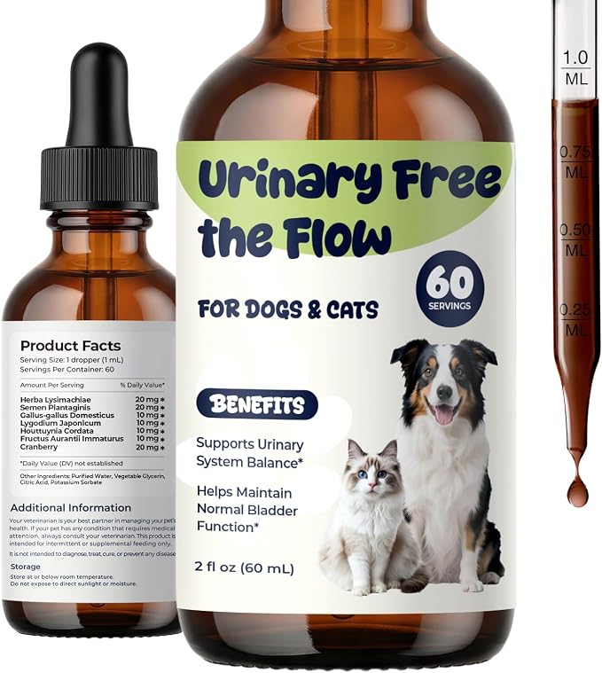 Kidney Stones Dissolver for Dogs & Cats, Urinary Tract Support Liquid Drops, Helps Reduce Crystal Build-Up & Support Healthy Urinary Flow, Bladder & Kidney Support Supplement, 2 fl oz