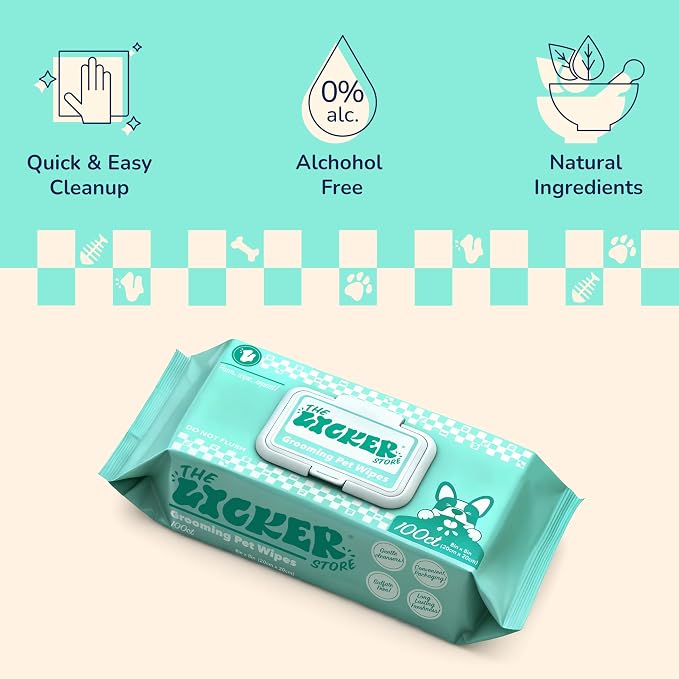 PWP1001A Biodegradable Dog Wipes for Grooming Paws and Body, Hypoallergenic Pet Wipes with Aloe Vera, Chamomile & Coconut Oil, Gentle Cleansing and Deodorizing, 100 Count
