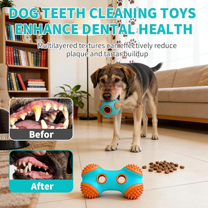 Dog Chew Toys 3 Pack, Squeaky Toy, Treat Dispensing Slow Feeder for Large and Medium Dog, Multifunctional Teeth Cleaning and Gum Massage (Bone-Ball-Glove)