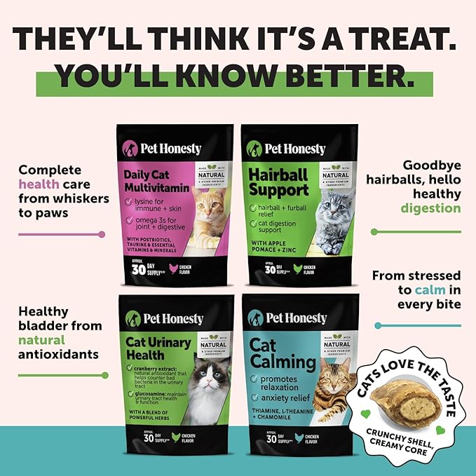 Cat Hairball Remedy Treats - Dual Texture Crunchy Creamy Hairball Treatment for Cats, Furball Relief Control Supplement with Fiber, Fish Oil for Indoor Cats Skin Coat Digestion (90-Day Supply)
