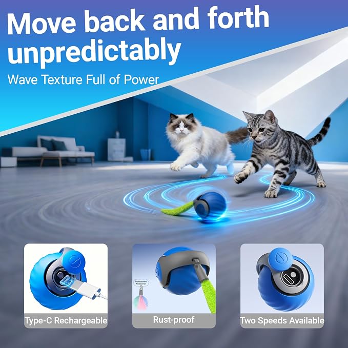 Interactive Cat Toys, Fast Rolling Toy Ball in Figure-8 Cat Tunnel, Automatic cat Toy for Indoor Cats, Cat Hunting Toys for Indoor Cats