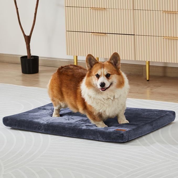 LIORCE Dog Bed Medium Size Dogs - 30-inch Dog Crate Pad with Removable Washable Cover and Waterproof Lining - Memory Foam Kennel Mat - Reversible Pet Bed (Cool & Warm), Dark Grey