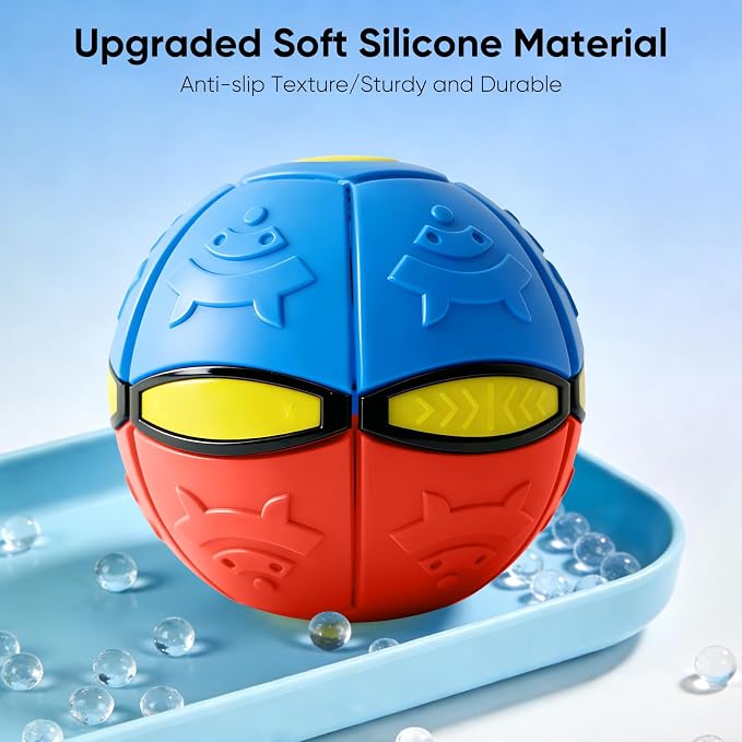 3 PCS Color-Blocked Magic Bouncing Pop Up Balls | 6 LED Lights, Transforming Ball Toy for Kids & Pets, Durable TPR, For Large Medium Dogs, Outdoor Interactive Disc Ball