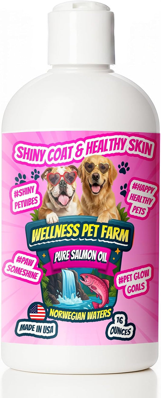 Pure Salmon Oil for Dogs – Omega 3 & 6 Supplement for Shiny Coat, Healthy Skin, Joint & Immune Support, All Breeds, 16 oz