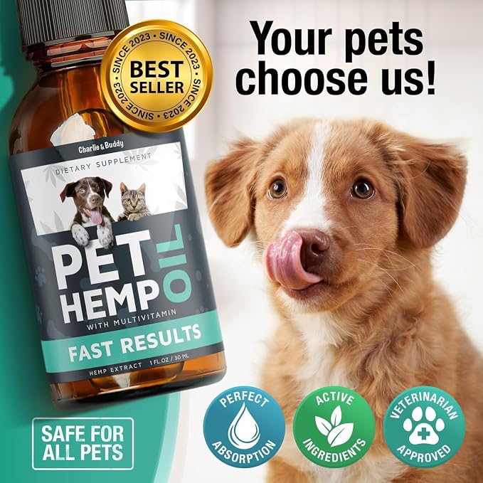 Charlie & Buddy Hemp Оil for Dogs Cats - Helps Pets with Аnxiеty, Pаin, Strеss, Slееp, Аrthritis, Sеizures Rеlief - Нiр Jоint Hеalth - 2Pack