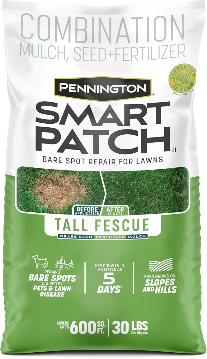 Pennington Smart Patch Tall Fescue Grass Seed, 30 Lb, Bare Spot Repair with Mulch and Fertilizer