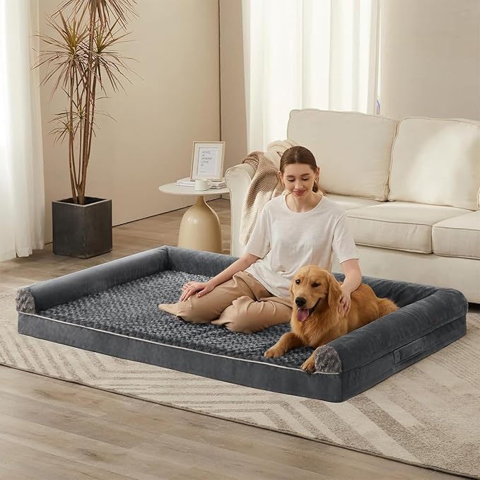 BFPETHOME Orthopedic Washable Dog Beds Large Sized Senior Dog for Comfy Sleeping with Removable Cover, Waterproof Big Soft Pet Couch Bed for Dogs Rerlax