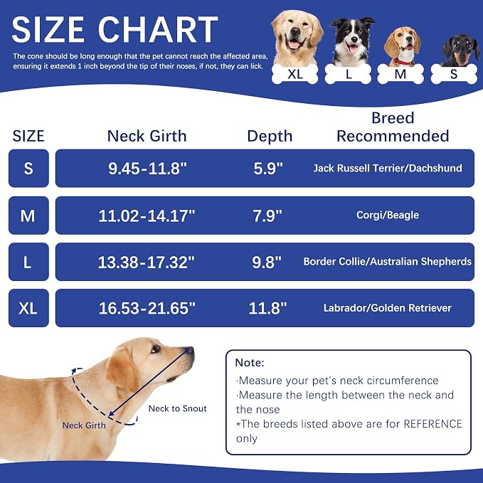 ASENKU Dog Cone Collar, Soft Adjustable Cone for Dogs to Stop Licking, Lightweight Recovery Dog Cone After Surgery, Pet E-Collar for Small, Medium & Large Dogs(Blue, M)