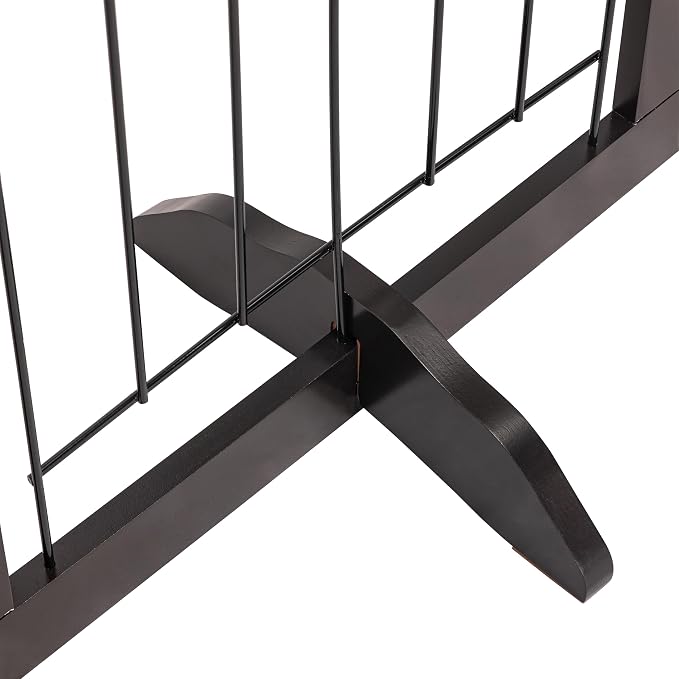 PAWLAND Freestanding Dog gate with Walk Through Door, Dog Gates for Doorways, The House, Stairs, 80" Wide Pet Puppy Safety Fence with Support Feet, 4 Panels, Espresso