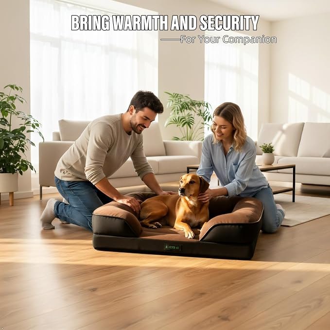 Orthopedic Egg-Shaped Sponge Dog Beds Large Sized Dog with Sides, Removable Cover and Non-Slip Bottom (Brown, 35 * 25 * 8)