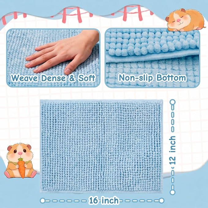 Guinea Pig Cage Liner, 4 PCS Washable Guinea Pig Bedding Fleece Mat, Reusable Pee Pads for Small Animals, Bunny Rabbit Hamster Chinchilla Cage Accessories 16x12 Inch Blue