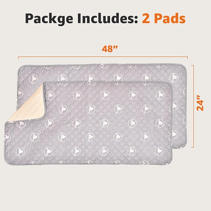 PJYucien Washable Pee Pads for Guinea Pig 2 Pack, 24" x 48" Non-Slip and Leak-Proof Pee Mat, Training Pads for Whelping, Crate, Bed (Grey)