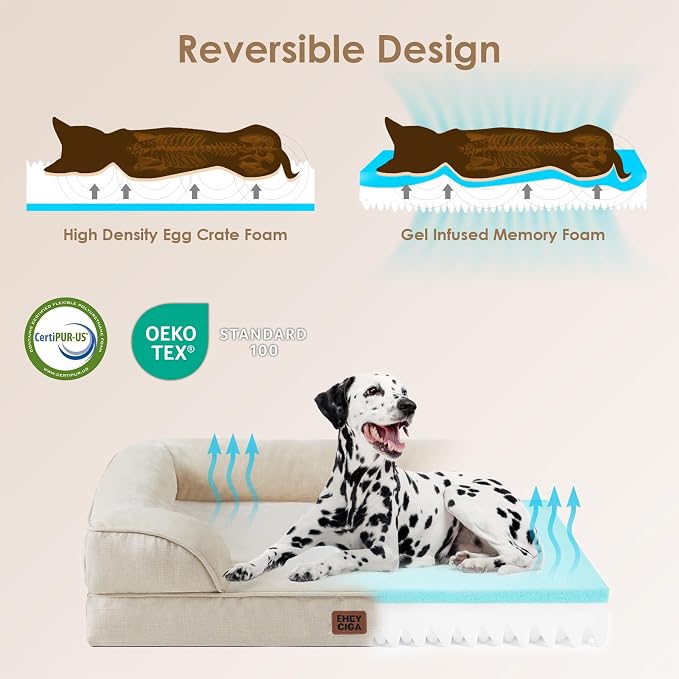 EHEYCIGA Orthopedic Dog Beds for Large Dogs, Waterproof Memory Foam Large Pet Bed with Sides, Non-Slip Bottom and Egg-Crate Foam Dog Couch Bed with Washable Removable Cover, Beige