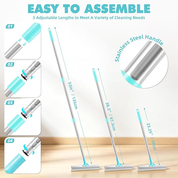 Carpet Rake for Pet Hair Removal Tool, 6 in 1 Pet Hair Remover Broom Kit, Cat Dog Carpet Rake with 53'' Adjustable Handle for Rugs, Mats, Couch