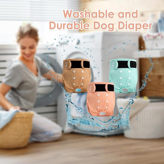 3Pack Reusable Female Dog Diapers, Washable Diaper for Doggie,Highly Absorbent Dog Diaper,Adjustable Leakproof Puppy Diapers Skirt for Heat,Incontinence,Period Doggy Nappies M