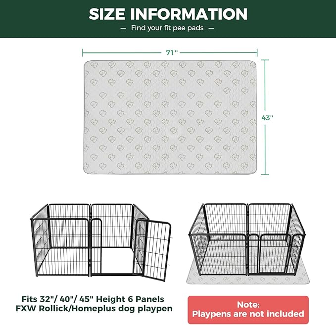 FXW Washable Pee Pads for Dogs, Leak-Proof & Non-Slip, Specifically Designed for FXW Rollick/Homeplus 32/40/45inch 6 Panels Dog Playpen, 43" x 71" Rectangle, Khaki, 2 Packs