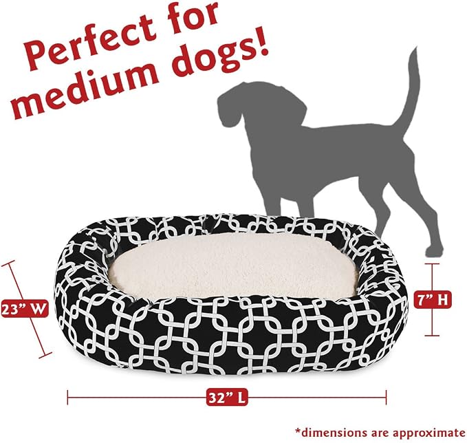 Majestic Pet 32 Inch Links Sherpa Calming Dog Bed Washable – Cozy Soft Round Dog Bed with Spine for Head Support - Fluffy Donut Dog Bed 32x23x7 (inch) – Round Pet Bed Medium - BLACK
