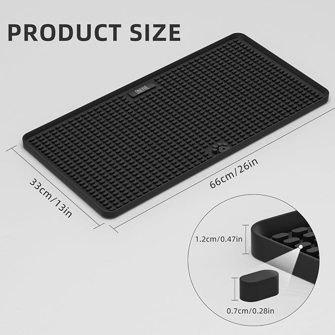 Dog Food Mat, 26"x13" Silicone Dog Feeding Mat Waterproof Pet Feeding Mat with High Lips & Raised Texture Keeps Paws Dry, Non-Slip Easy to Clean, Prevent Spill Protect Floors, Black