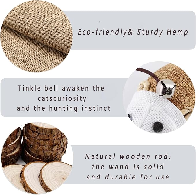 Cat Teaser Bouquet - 7 PCS Interactive Cat Toys on Wooden Handle with Feathers, Bells & Crinkle Mice | Gift Ready Kitty Play Set for Indoor Cats | 40 Inch Wand with Elastic String
