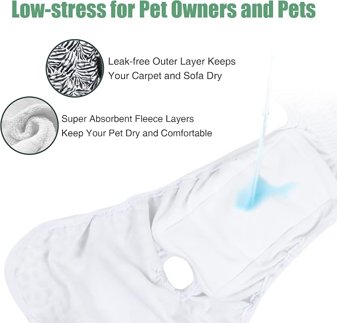 wegreeco Washable Dog Diapers (3 Pack), Highly Absorbent Dog Diapers for Female Dogs, Female Dogs in Heat, Period, Incontinence, or Excitable Urination (Zebra, Giraffe, Spotty, Large)