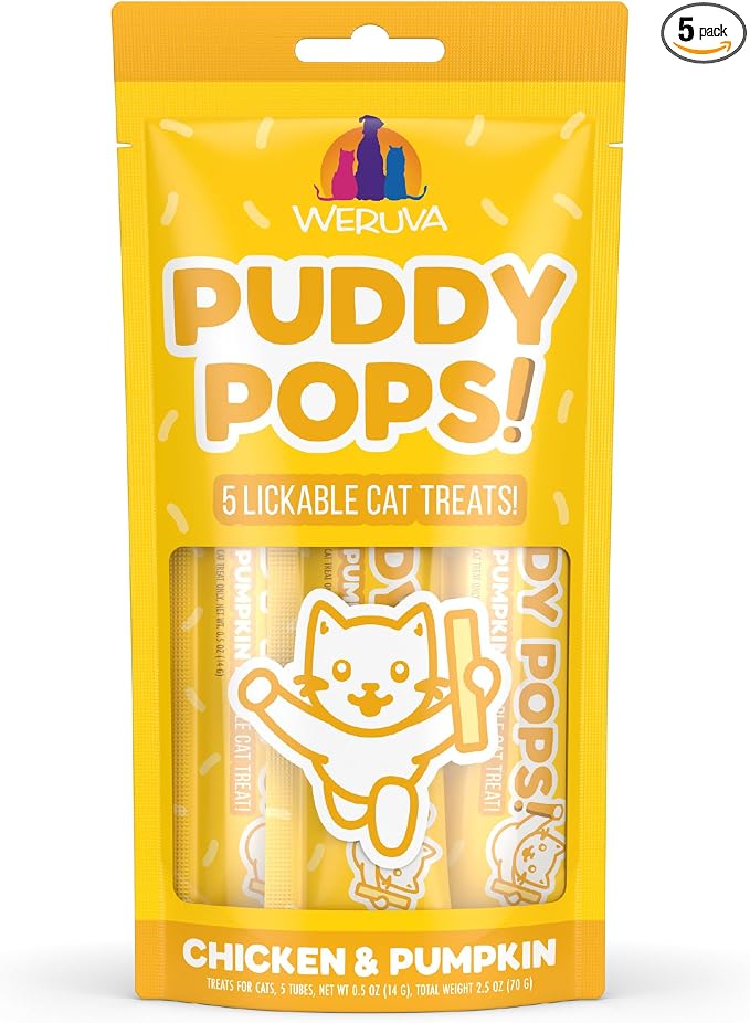 Weruva Puddy Pops, Chicken and Pumpkin Lickable Cat Treats, 0.5oz Tube, Pack of 5