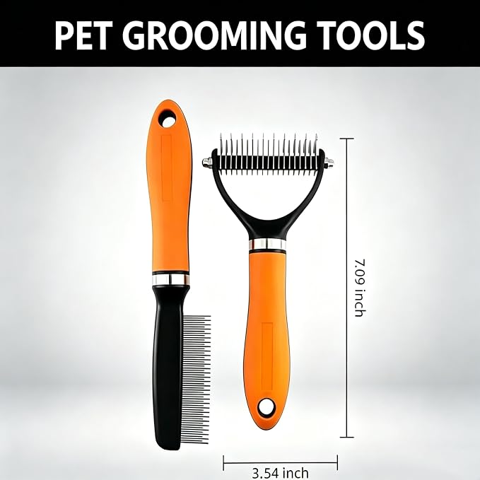 Dematting Comb for Dogs and Cats, 2026 New Rake Pet Brush for Effective Hair Removal, Deshedding Dog Brush Removing Tangles Knots for Thick Coats (Orange Set Green Set)