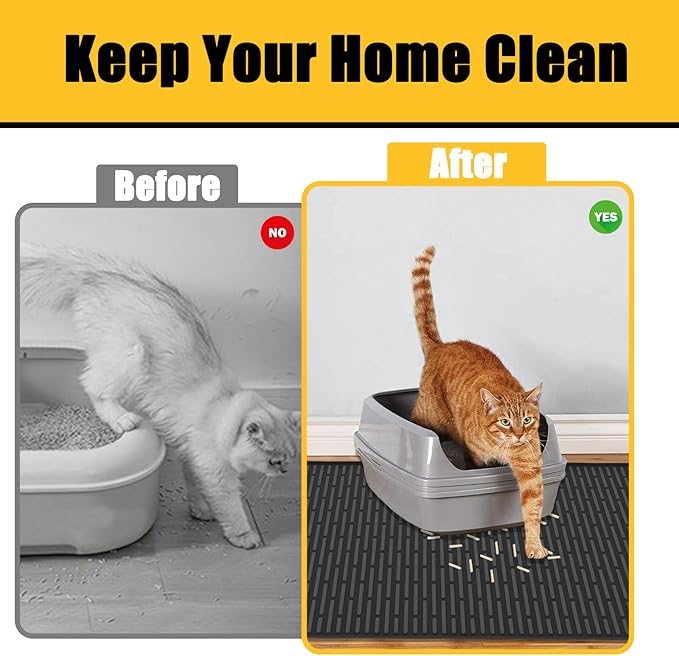 40"x30"(100cmx75cm) Extra Large Silicone Cat Litter Mat, XXL Litter Trapping Mat for Under Litter Box, Non-Slip Waterproof Kitty Litter Catcher, Easy to Clean Mat for Cats, Beige Gray