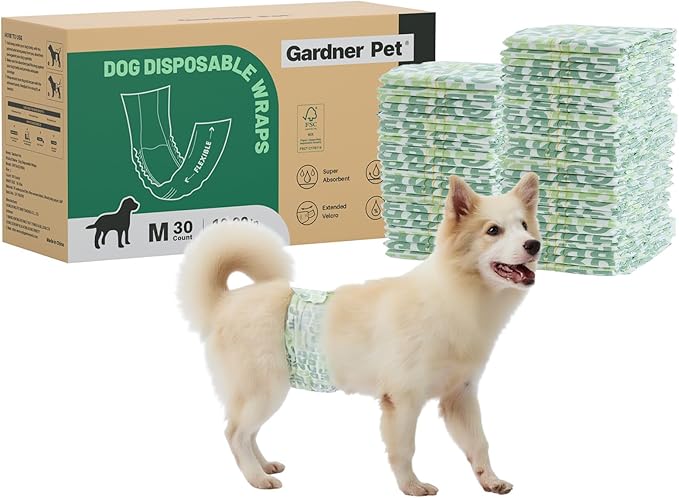 Gardner Pet Male Dog Diapers Disposable 30 Ct, Male Dog Wraps with Wetness Indicator & Flashdry Gel Technology, Dog Diapers Male for Puppy Training, Marking, Incontinence, Travel - Medium