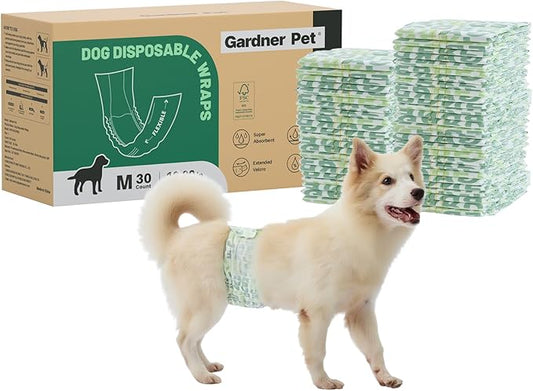 Gardner Pet Male Dog Diapers Disposable 30 Ct, Male Dog Wraps with Wetness Indicator & Flashdry Gel Technology, Dog Diapers Male for Puppy Training, Marking, Incontinence, Travel - Medium