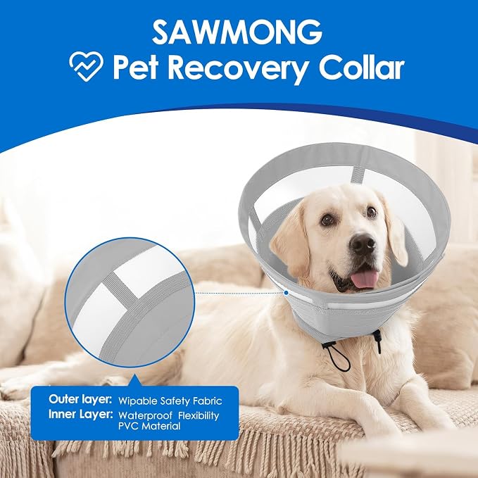 SAWMONG Soft Cone for Dogs – Extra Large Dog Recovery Collar, Adjustable E-Collar to Stop Licking After Surgery (XL, Gray)