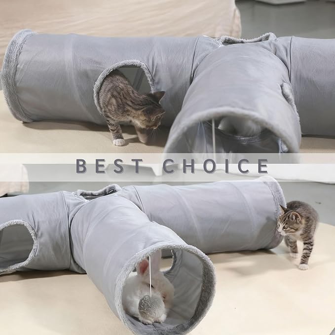 JanYoo Rabbit Bunny Tunnel Hideout Bunny Toys for Rabbits Guinea Pig Accessories Ferret Kitty 3 Ways Collapsible Tunnels (Solid Grey)