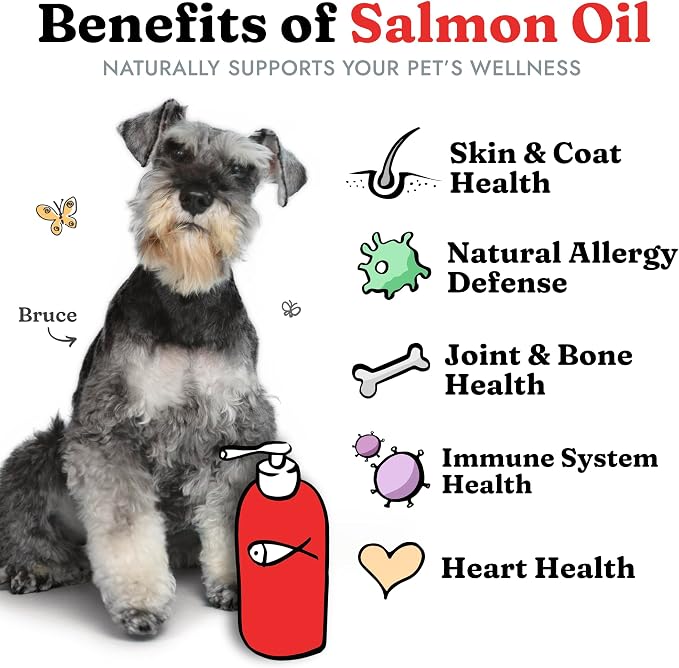 Salmon Oil for Dogs & Cats - Healthy Skin & Coat, Fish Oil, Omega 3 EPA DHA, Liquid Food Supplement for Pets, All Natural, Supports Joint & Bone Health, Natural Allergy & Inflammation Defense, 8 oz | Soft Shiny Glossy Coat, EPA DHA, Immune System & Hea...