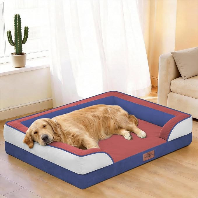 Comfort Expression Orthopedic Dog Bed for Large Dogs 36x27 Inch, Waterproof Egg Crate Foam Large Pet Bed with Bolsters, Dog Couch with Washable Cover & Non-Slip Bottom, American Flag 2