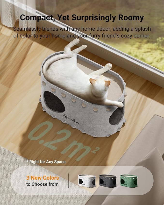 DownyPaws Cat House for Indoor Cats, Cat Bed Cave for Multiple & Large Cats Up to 22 Lbs, Scratch Resistant Peekaboo Cat Caves, Foldable Cat Tunnel Enclosed Bed, PeekaPurr, Cream and Marble
