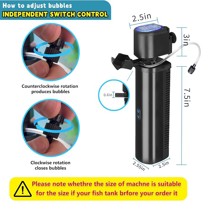 coospider-repta 200GPH Aquarium Filter, U-V for Aquarium for 20-75 Gal Tank, Submersible Pump Filter for Green Water and Algae Clean, Ultra-Silent Green Killing Machine with Fish Tank Deodorization