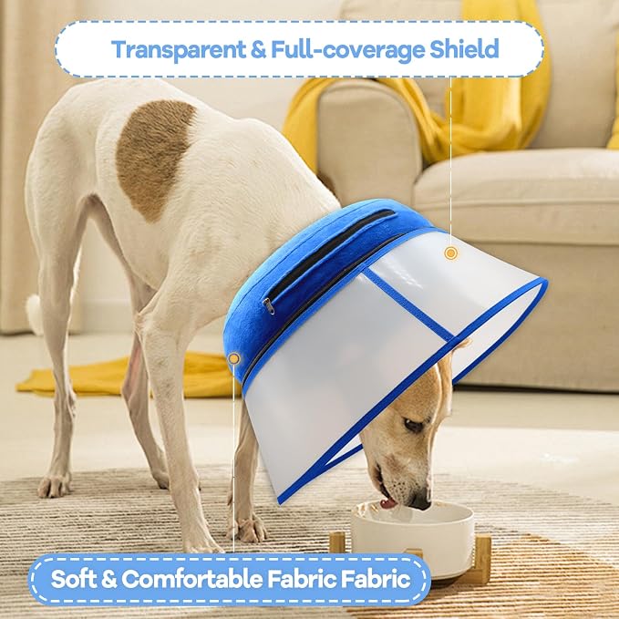 2-in-1 Inflatable Dog Cone Collar with Detachable Anti-Licking Shield, Soft Adjustable Elizabethan Collar for Dogs After Surgery (M, Blue)