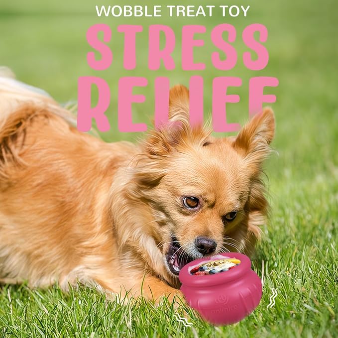 Wobbly Dog Enrichment Lick Toy, Stuffable Frozen Lick Bowl to Keep Dogs Busy, Long-Lasting Interactive Treat Dispensing Dog Toy, Silicone Fetch Catch Chew Toy(Rose,L)