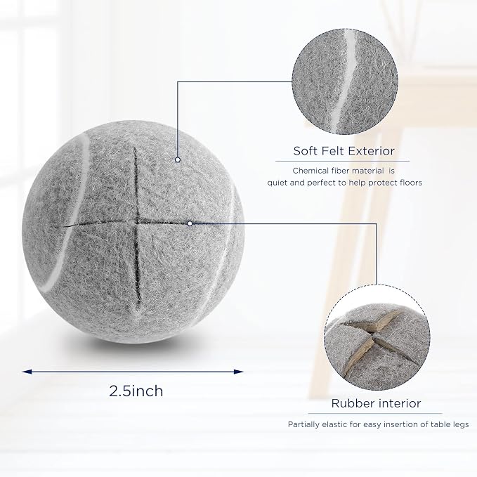 Macarrie 40 Pieces Precut Tennis Balls for Chairs Tennis Ball Chairs Foot Covers for Furniture Leg Classroom Floor Protection Chair Desk Legs Coverings(Gray)