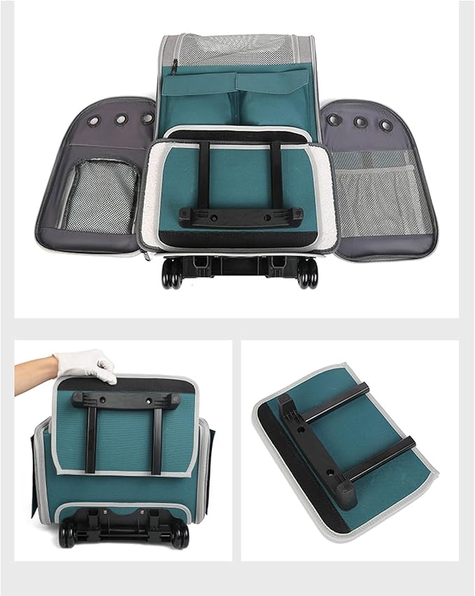 Portable Cat Carrier Backpack with Wheel Breathable Airline Approved Pet Travel Rolling Trolley Collapsible Backpack
