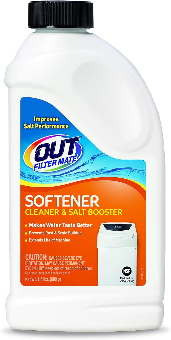 Out Filter Mate Water Softener Cleaner and Salt Booster Powder, 24 oz Bottle 2-Pack