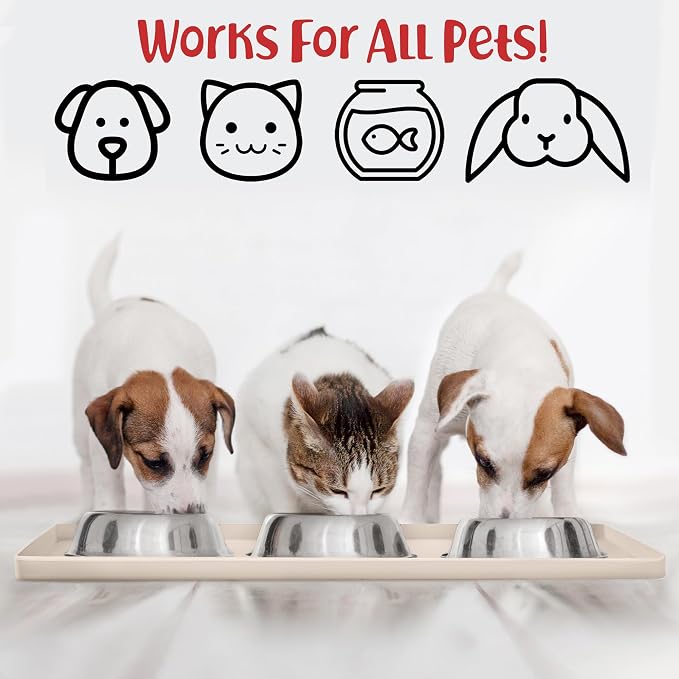 DogBuddy Dog Food Mat – Waterproof Dog Bowl Mat for Food and Water, Silicone Pet Feeding Mats for Floors, Non-Slip Placemat with High Edges for Dogs Bowls, Puppy Essentials (S: 19" x 12", Vanilla)