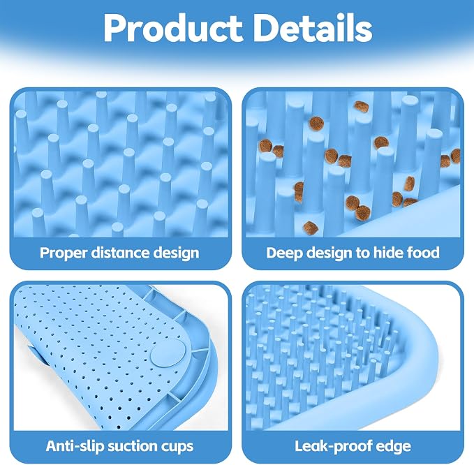 Snuffle Mat for Dogs, 23.6" x 23.6" Silicone Dog Feeding Mat Sniffing Interactive Feeding Game Encourages Natural Foraging Slow Feeder for Small/Medium/Large Dogs, Indoor & Outdoor (Blue)