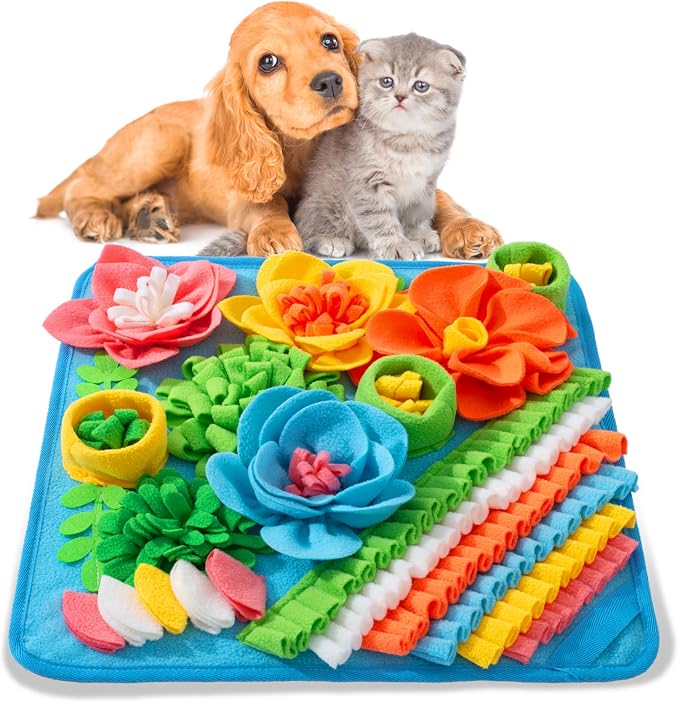 Snuffle Mat for Dogs, Sniff Mat Slow Feeding Mat for Small Pets Cats, Rabbits - Help Stress Relief and Training - Stimulate Your Pet's Foraging Skills! (Blue)