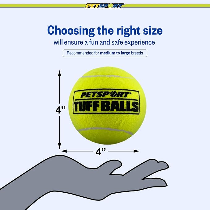 PetSport Giant Tuff Ball - Giant Tennis Balls for Dogs, Great for Boredom & Aggressive Chewers, Dog Toy, Giant Tennis Balls for Large Dogs, Certified Non-Toxic, Won't Wear Down Teeth - 4"