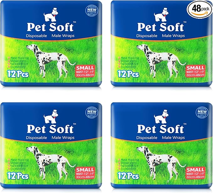 Pet Soft Disposable Male Dog Wraps - Dog Diapers for Male Dogs, Puppy Diapers 48pcs Small