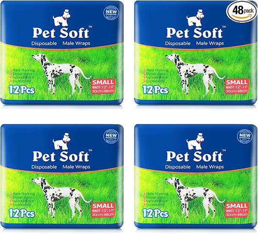 Pet Soft Disposable Male Dog Wraps - Dog Diapers for Male Dogs, Puppy Diapers 48pcs Small