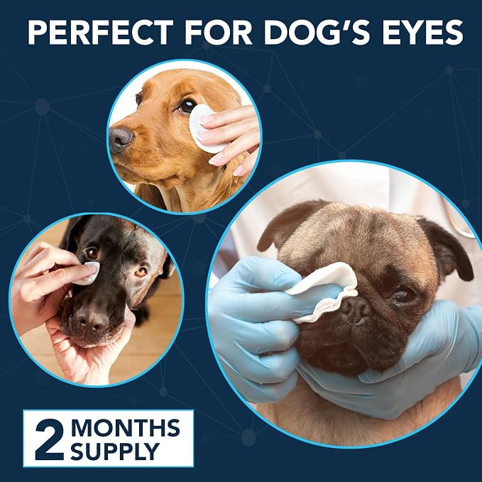 NOVEHA 100PCs Dog Eye Wipes - Tear Stain Remover for Dogs - Formulated with Chamomile and Aloe to Remove Eye Debris, Tear Stains & Eye Discharge - Plant Based, Safe, and Large 5"x5" Unscented Wipes