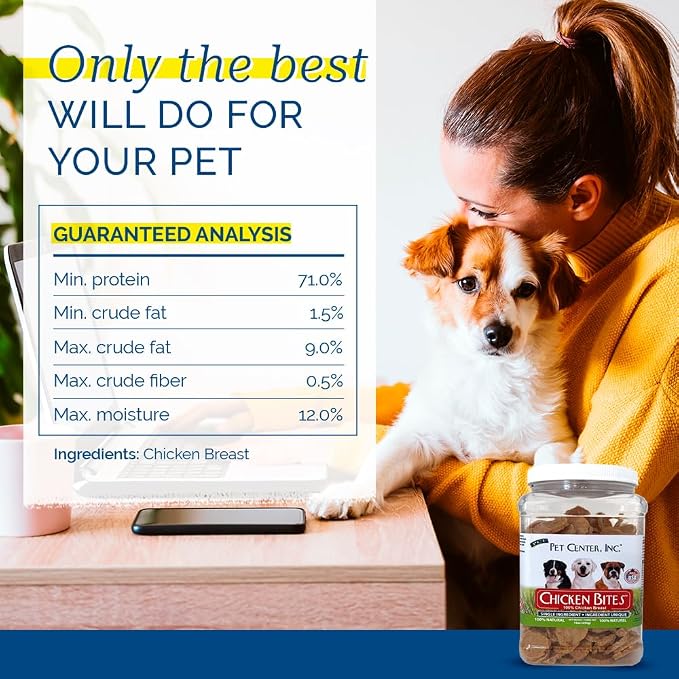 PCI Pet Center Inc. Chicken Bites - Single Ingredient Raw Dehydrated Chicken Breast - Dog Treats Made in USA - 16oz